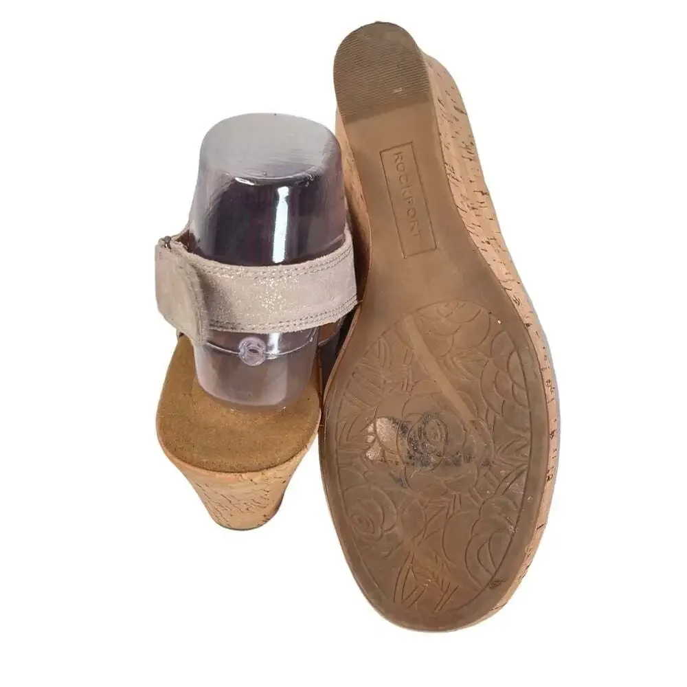 Rockport Briah Perforated Wedge Sandals Beige Suede Slingback Womens 8.5